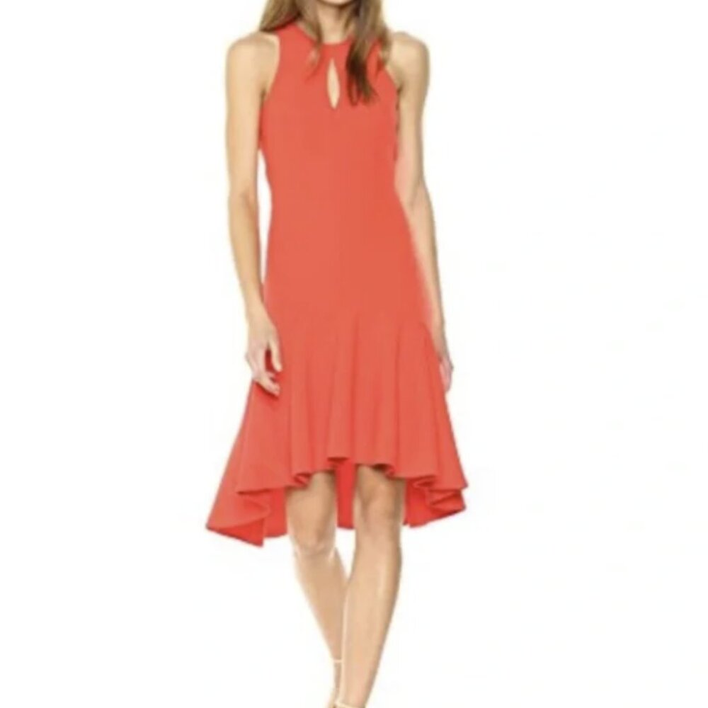Trina Turk PETAL Lady Bug Coral Red Orange Crepe Sleeveless Keyhole Dress Sz 6 - Picture 4 of 16